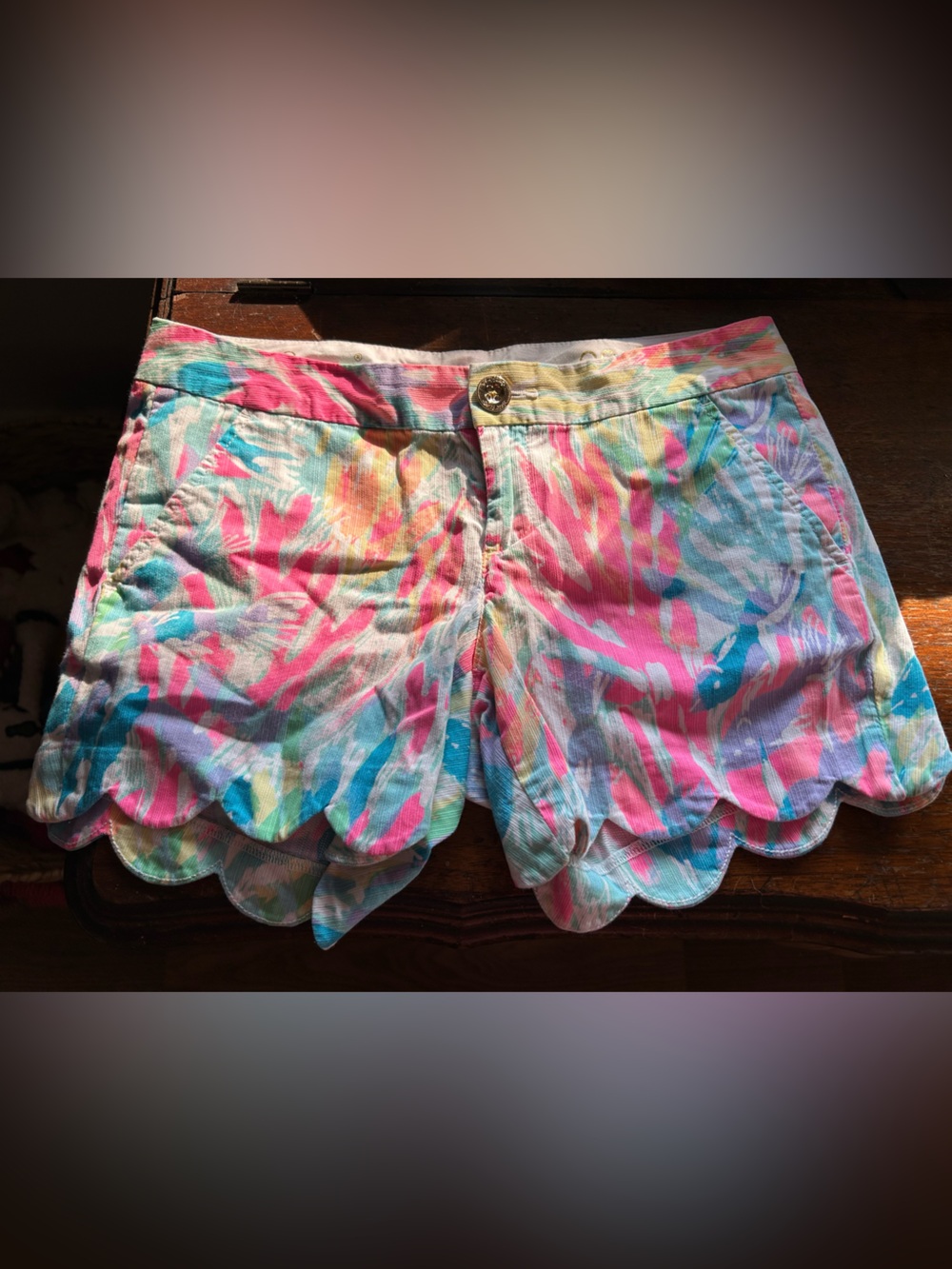 Lilly Pulitzer Scalloped Hem High Waist Shorts - Pink, Aqua & Yellow